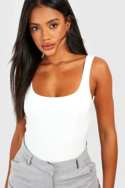 Square Neck Slinky Double Layer Bodysuit