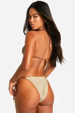 Starfish Trim Textured Triangle Bikini Top & Tie Side Bikini Bottoms Set