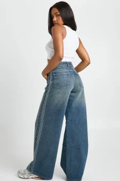 Stitched Detail High Waist Wide Leg Jean