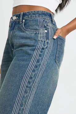 Stitched Detail High Waist Wide Leg Jean