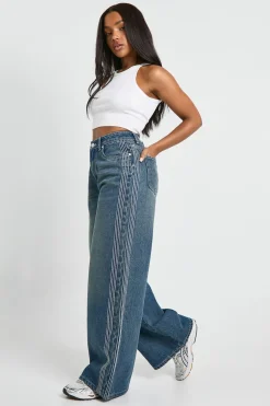 Stitched Detail High Waist Wide Leg Jean
