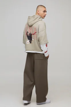 boohooMAN Stone Oversized Boxy Washed Eagle Faux Layer Loopback Printed Hoodie<Homme Sweats À Capuche Et Sweatshirts|Sweats À Capuche Et Sweats