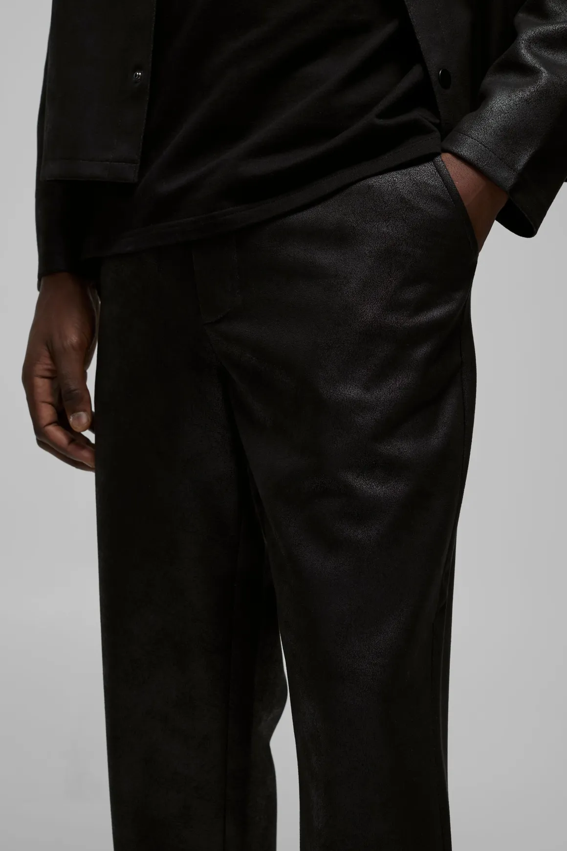 Straight Fit Antique Suedette Half Fixed Waistband Trouser