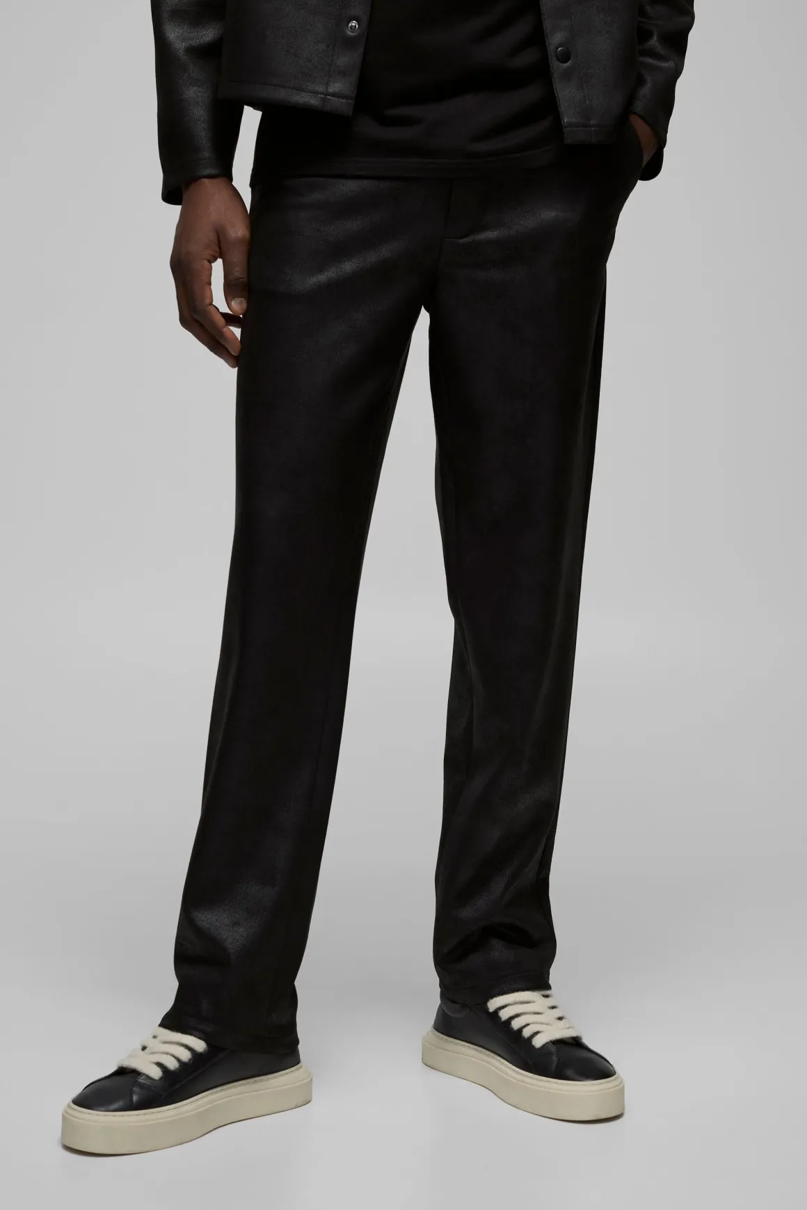 Straight Fit Antique Suedette Half Fixed Waistband Trouser