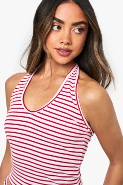 boohoo Stripe Rib Halterneck Top<Femme Tops