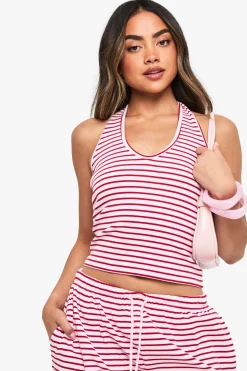 boohoo Stripe Rib Halterneck Top<Femme Tops