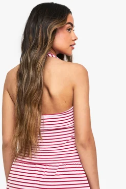 boohoo Stripe Rib Halterneck Top<Femme Tops