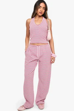 boohoo Stripe Rib Halterneck Top<Femme Tops