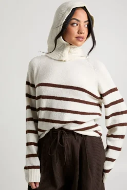 boohoo Stripe Soft Knit Jumper With Detachable Hood<Femme Pulls Et Gilets|Toutes Les Mailles