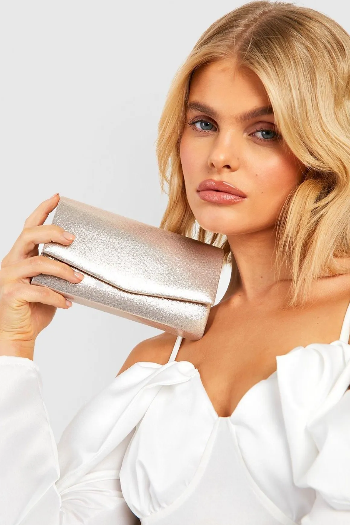 Structured Metallic Clutch Bag & Chain