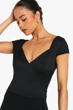 boohoo Super Haut à Encolure Plongeante et Manches Cap Ultra Doux<Femme Tops