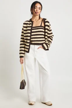 boohoo Super Soft Striped Knitted Boxy Fit Cardigan and Knitted Crop Top 2 Piece Set<Femme Pulls Et Gilets|Toutes Les Mailles