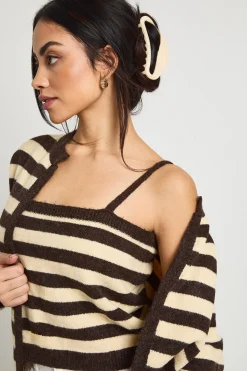 boohoo Super Soft Striped Knitted Boxy Fit Cardigan and Knitted Crop Top 2 Piece Set<Femme Pulls Et Gilets|Toutes Les Mailles