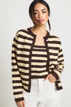 boohoo Super Soft Striped Knitted Boxy Fit Cardigan and Knitted Crop Top 2 Piece Set<Femme Pulls Et Gilets|Toutes Les Mailles