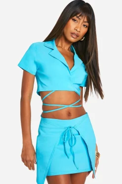 Super Stretch Blazer Cropped à Taille Nouée