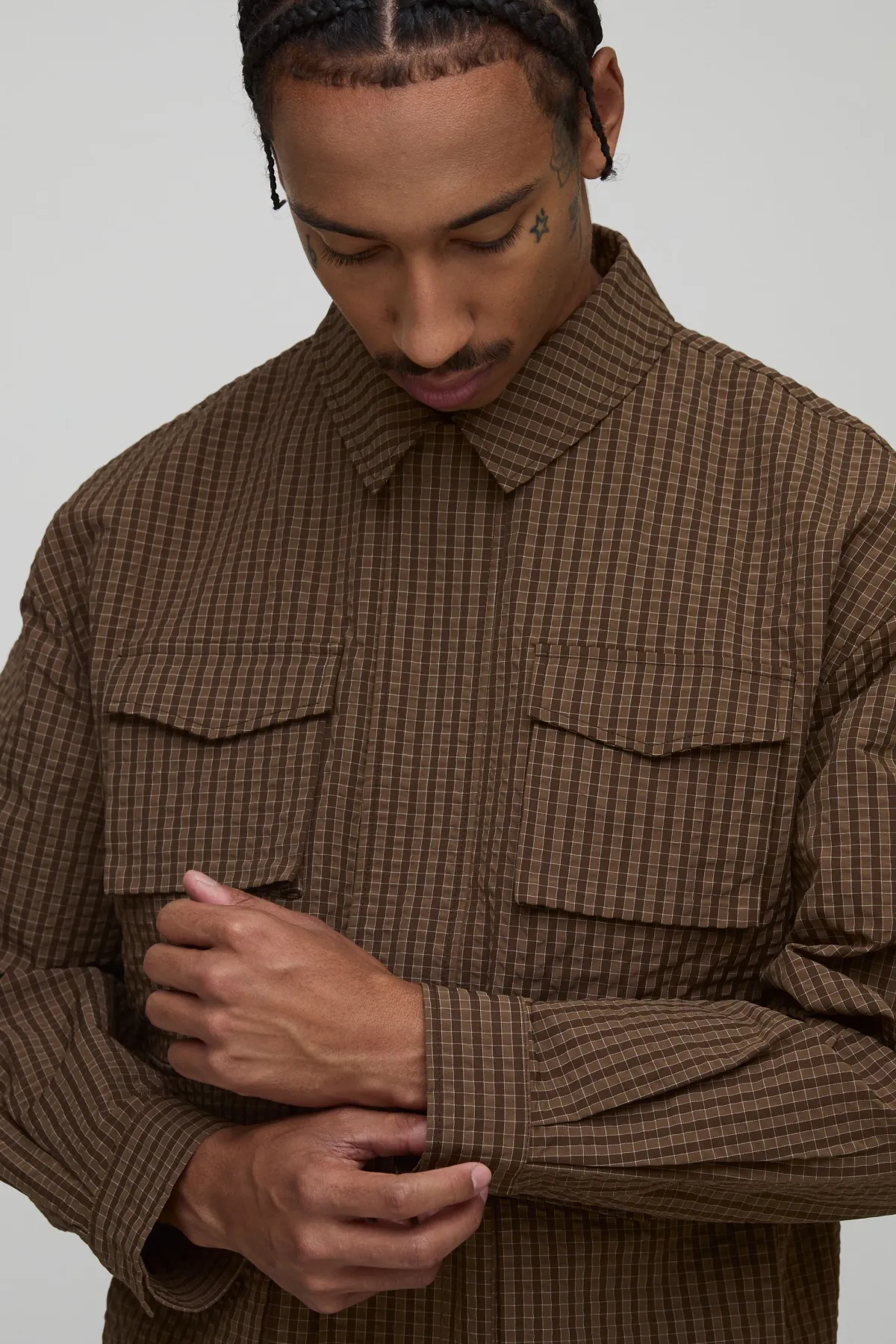 boohooMAN Surchemise cargo en ripstop à carreaux surdimensionnée<Homme Chemises