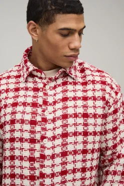 Surchemise à Carreaux Oversize en Bouclé avec Ourlet Élastique
