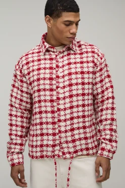 Surchemise à Carreaux Oversize en Bouclé avec Ourlet Élastique