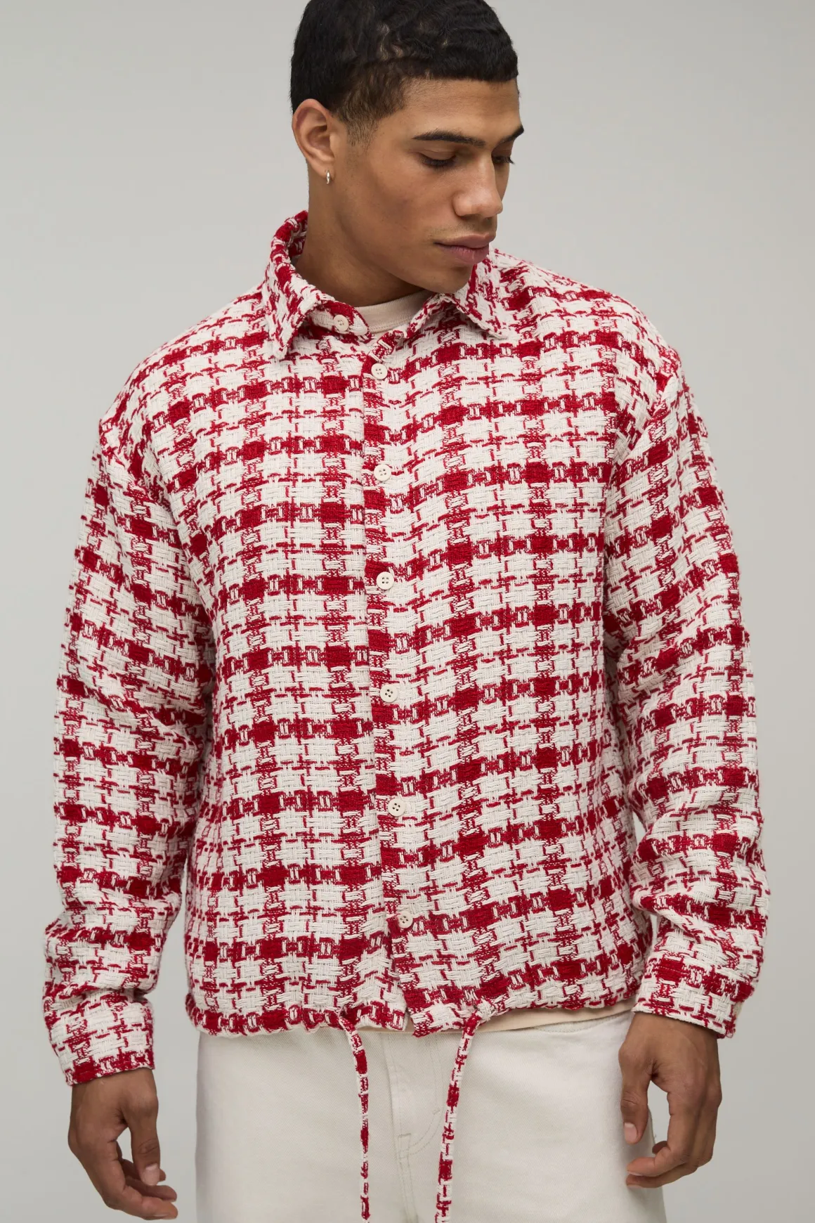 Surchemise à Carreaux Oversize en Bouclé avec Ourlet Élastique