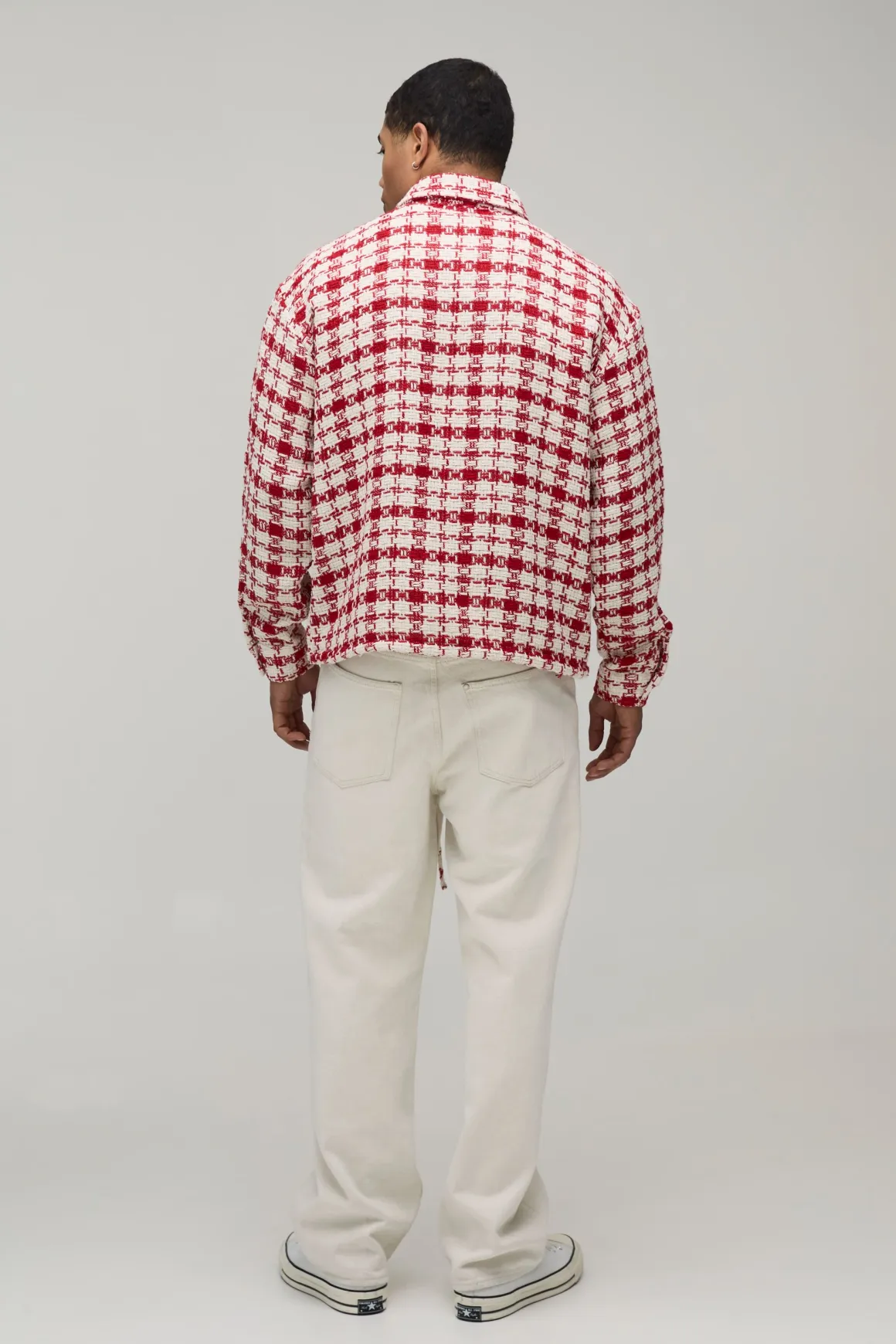Surchemise à Carreaux Oversize en Bouclé avec Ourlet Élastique