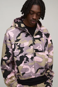 Surchemise À Casynthétiqueche Oversize Courte En Sergé Camouflage