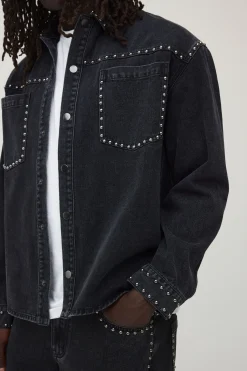 boohooMAN Surchemise En Denim À Clous<Homme Denim|Tout Afficher