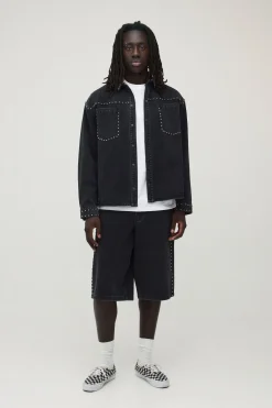 boohooMAN Surchemise En Denim À Clous<Homme Denim|Tout Afficher