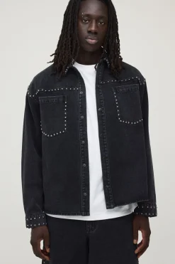 boohooMAN Surchemise En Denim À Clous<Homme Denim|Tout Afficher