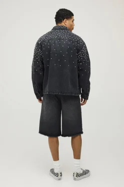 Surchemise En Denim À Ourlet Brut Ornée De Bijoux