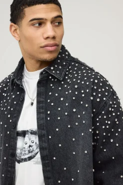 Surchemise En Denim À Ourlet Brut Ornée De Bijoux