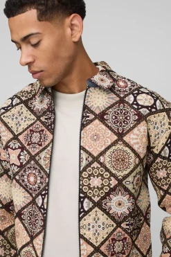 boohooMAN Surchemise en tapisserie diamant à manches longues avec fermeture éclair<Homme Chemises