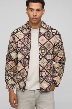 boohooMAN Surchemise en tapisserie diamant à manches longues avec fermeture éclair<Homme Chemises