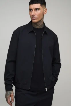 Surchemise Harrington Haute en Seersucker Tissé Texturé avec Fermeture Éclair