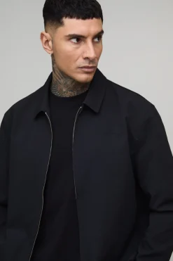 Surchemise Harrington Haute en Seersucker Tissé Texturé avec Fermeture Éclair