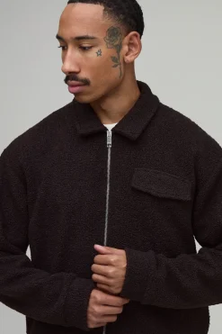Surchemise Harrington Oversize Ample En Imitation Peau De Mouton Avec Fermeture Éclair
