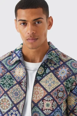 Surchemise à manches longues avec zip et tapisserie à motif diamant
