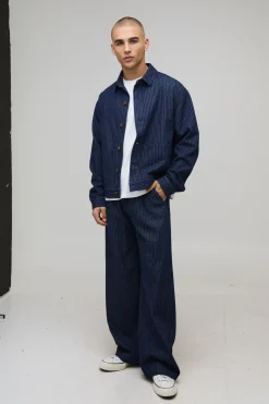 Surchemise Oversize Boxy en Sergé à Fines Rayures