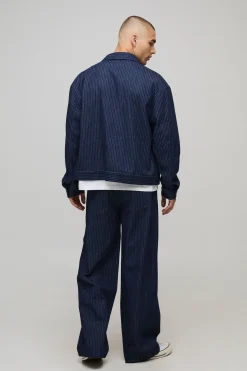 Surchemise Oversize Boxy en Sergé à Fines Rayures