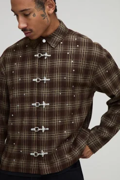 boohooMAN Surchemise oversize à carreaux ornée de détails de boucle<Homme Chemises Grande Taille|Chemises