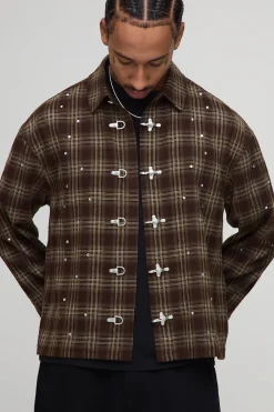 boohooMAN Surchemise oversize à carreaux ornée de détails de boucle<Homme Chemises Grande Taille|Chemises