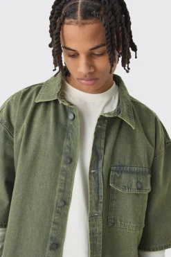 boohooMAN Surchemise oversize en jean à manches 3/4<Homme Denim|Denim