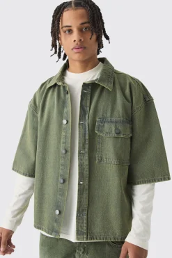 boohooMAN Surchemise oversize en jean à manches 3/4<Homme Denim|Denim