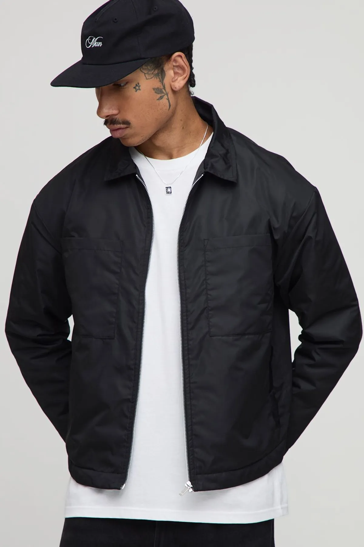 boohooMAN Surchemise oversize en nylon brodé et matelassée<Homme Chemises