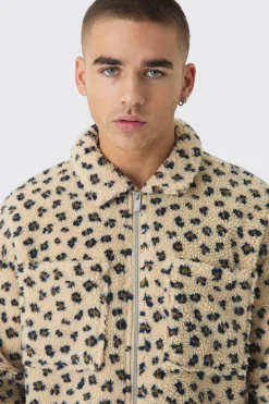 Surchemise oversize à imprimé léopard en synthétique zippée
