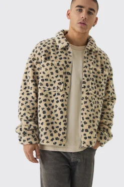 Surchemise oversize à imprimé léopard en synthétique zippée