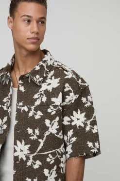 Surchemise oversize à manches courtes en tapisserie florale pour grandes tailles