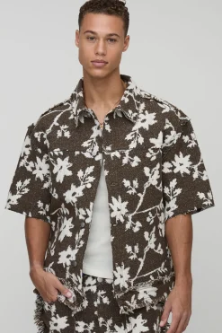 Surchemise oversize à manches courtes en tapisserie florale pour grandes tailles