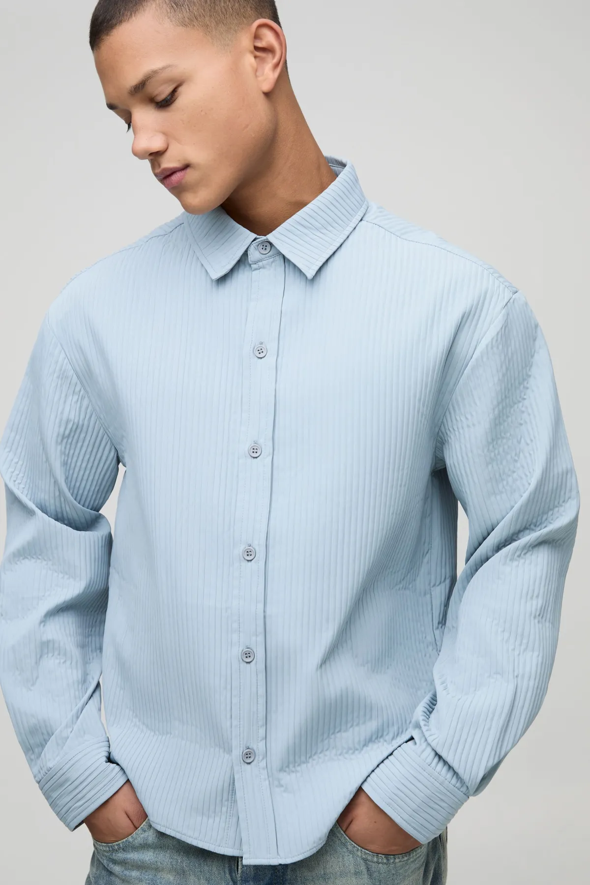 boohooMAN Surchemise technique à plis surdimensionnée<Homme Chemises