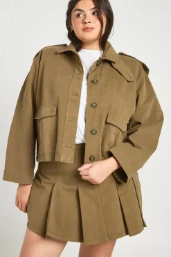 boohoo Surchemise Utilitaire en Sergé à Col Montant Grande Taille<Femme Tops