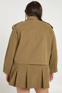 boohoo Surchemise Utilitaire en Sergé à Col Montant Grande Taille<Femme Tops